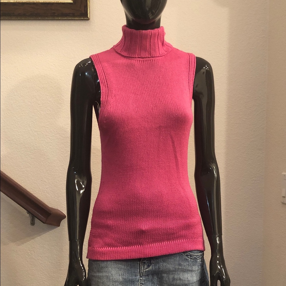 Sleeveless Cowl Turtleneck Knit Top - Hot Pink